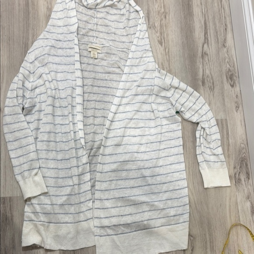 Cynthia Rowley linen blend Striped White and Gray Women's Sweater 2x